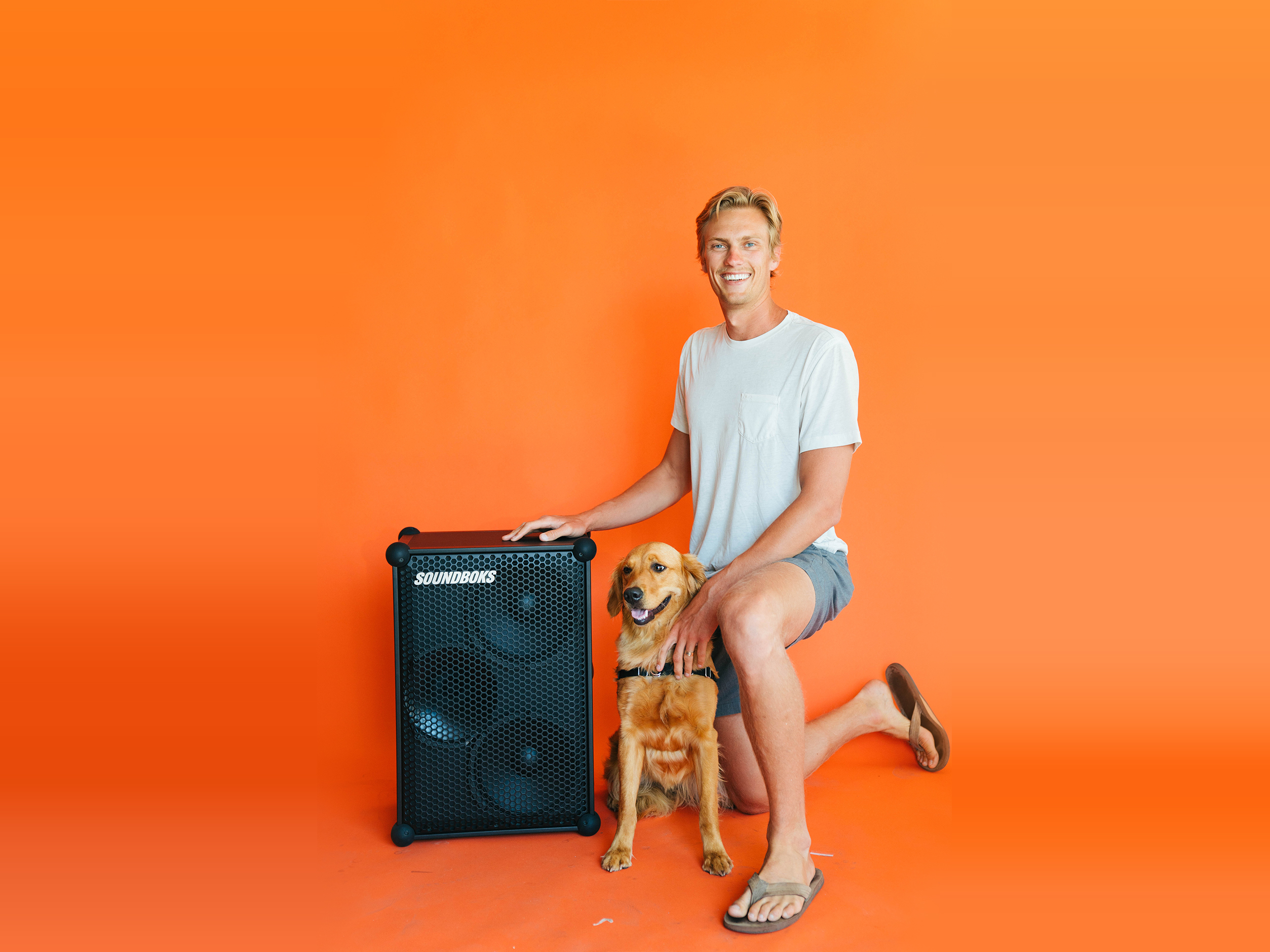 Byron with his dog and a SOUNDBOKS