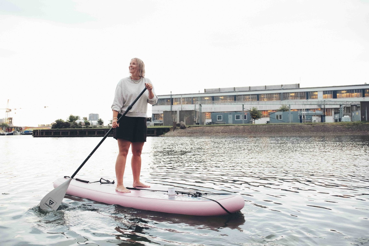 Tine Jensen on her SUP board in Copenhagen