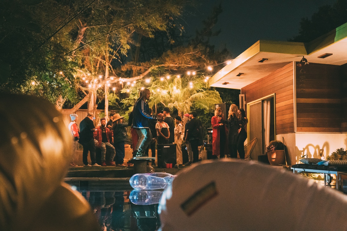 party outside with fairy lights and a SOUNDBOKS