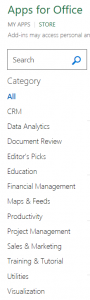 Excel Add-In App Store Categories