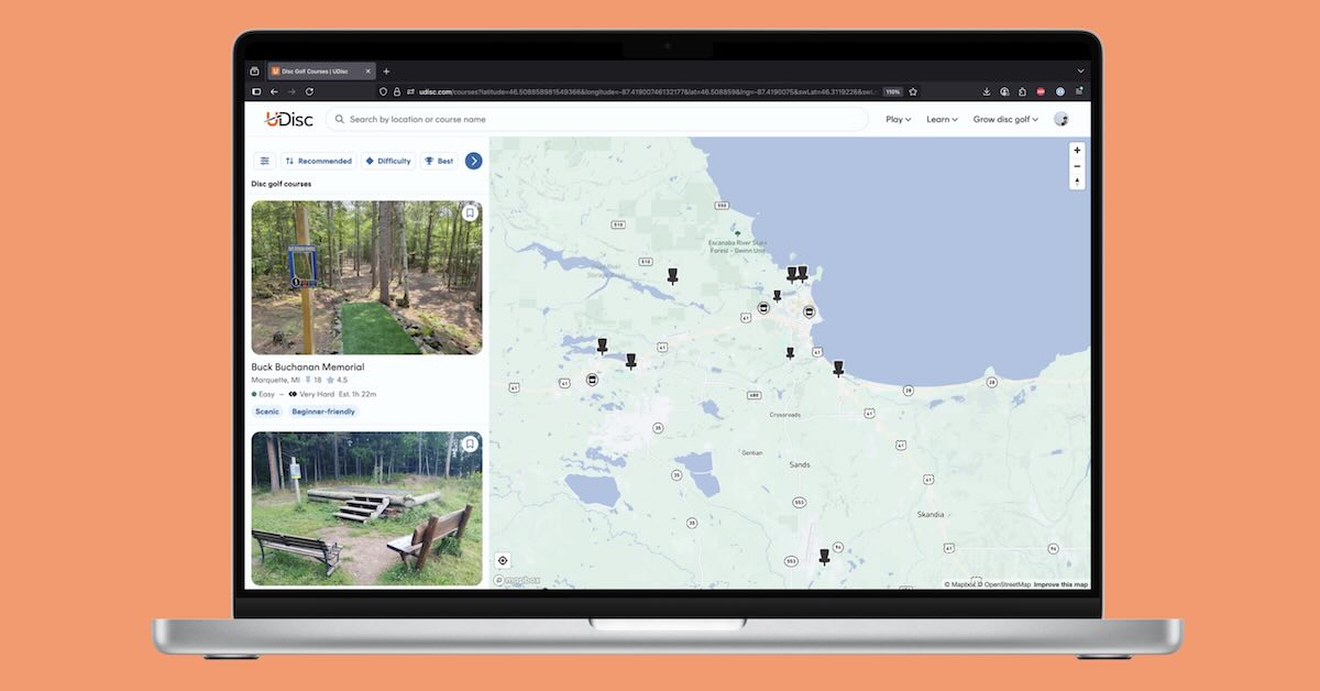 Image of UDisc course directory image of Marquette County, Michigan showing course locations
