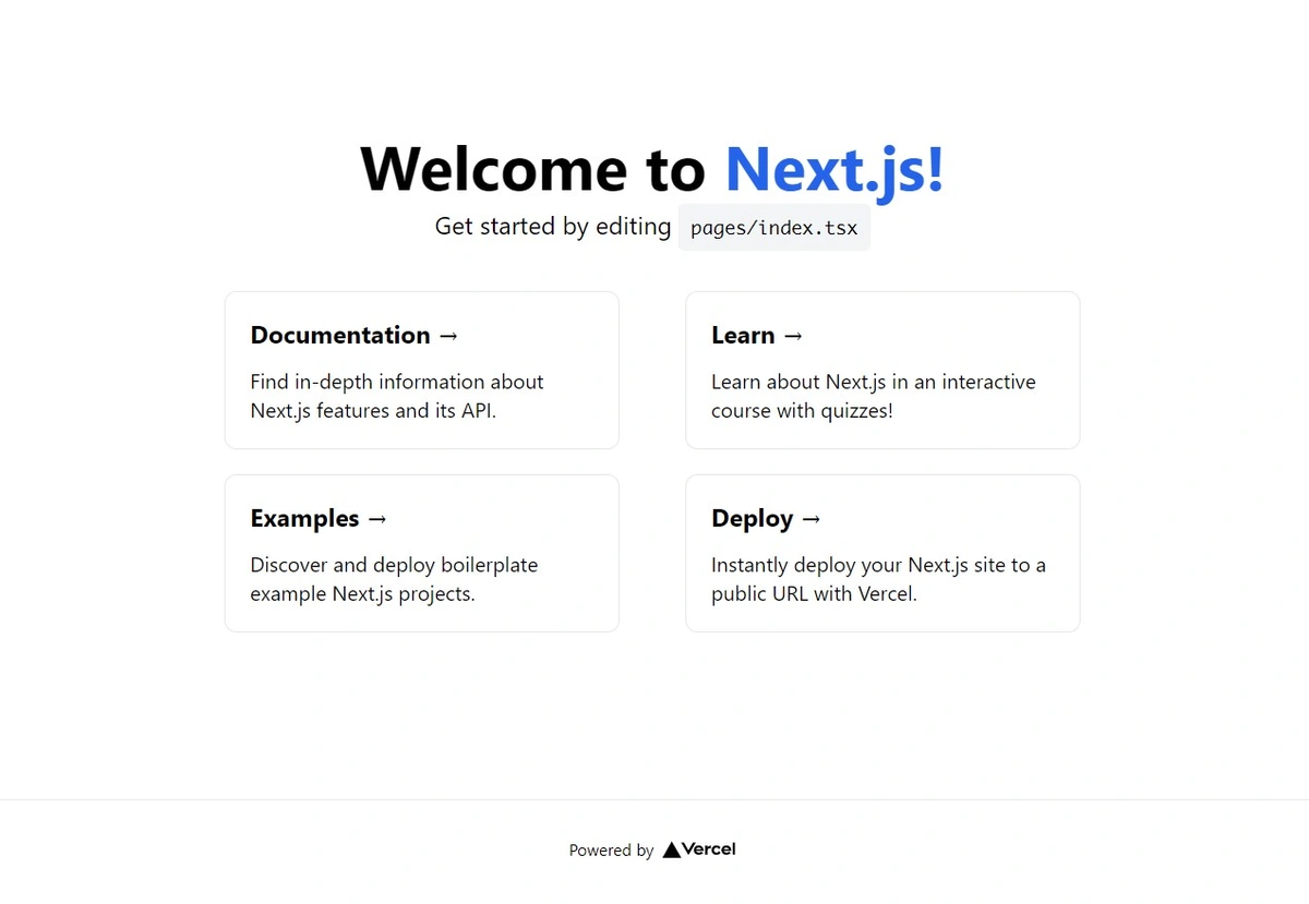 nextjs npm run dev welcome page