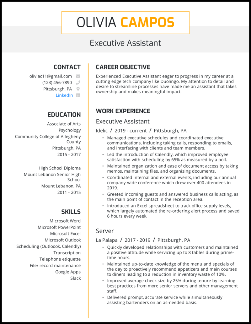 5 Executive Assistant Resume Examples For 2021