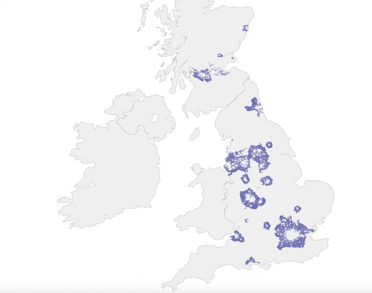 Green belt areas in England and Scotland