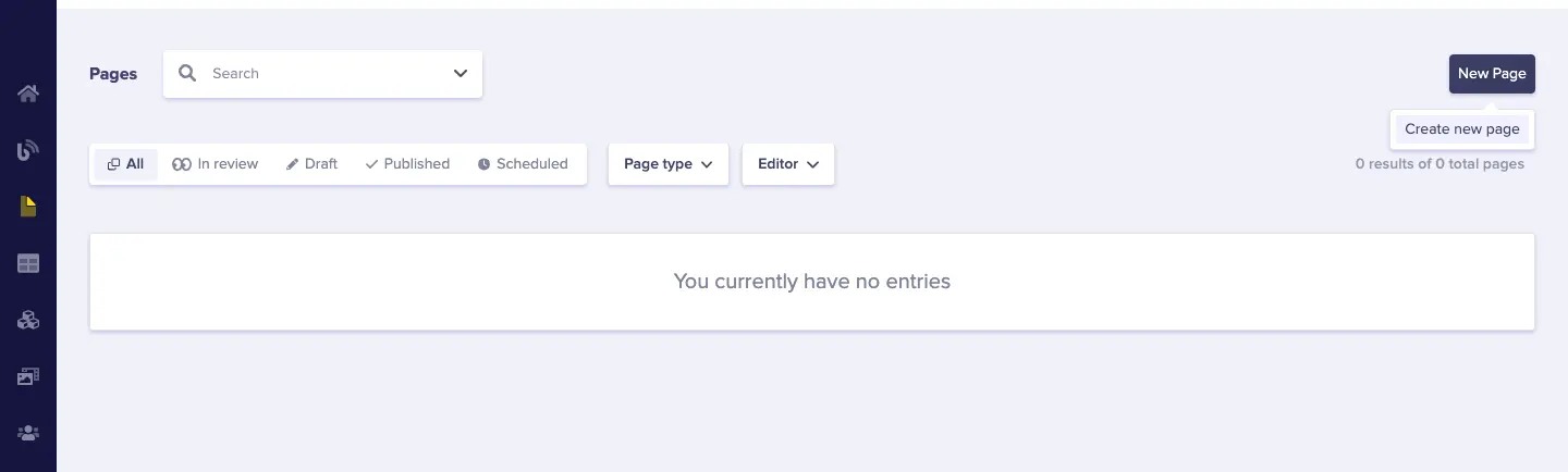 Create new page button