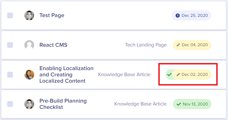 Screenshot showing ButterCMS page versioning interface