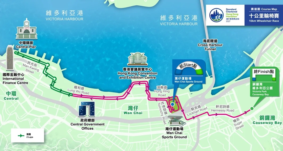 渣打馬拉松 2026 路線（十公里輸椅賽）