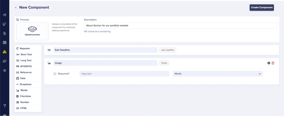 About section component configuration