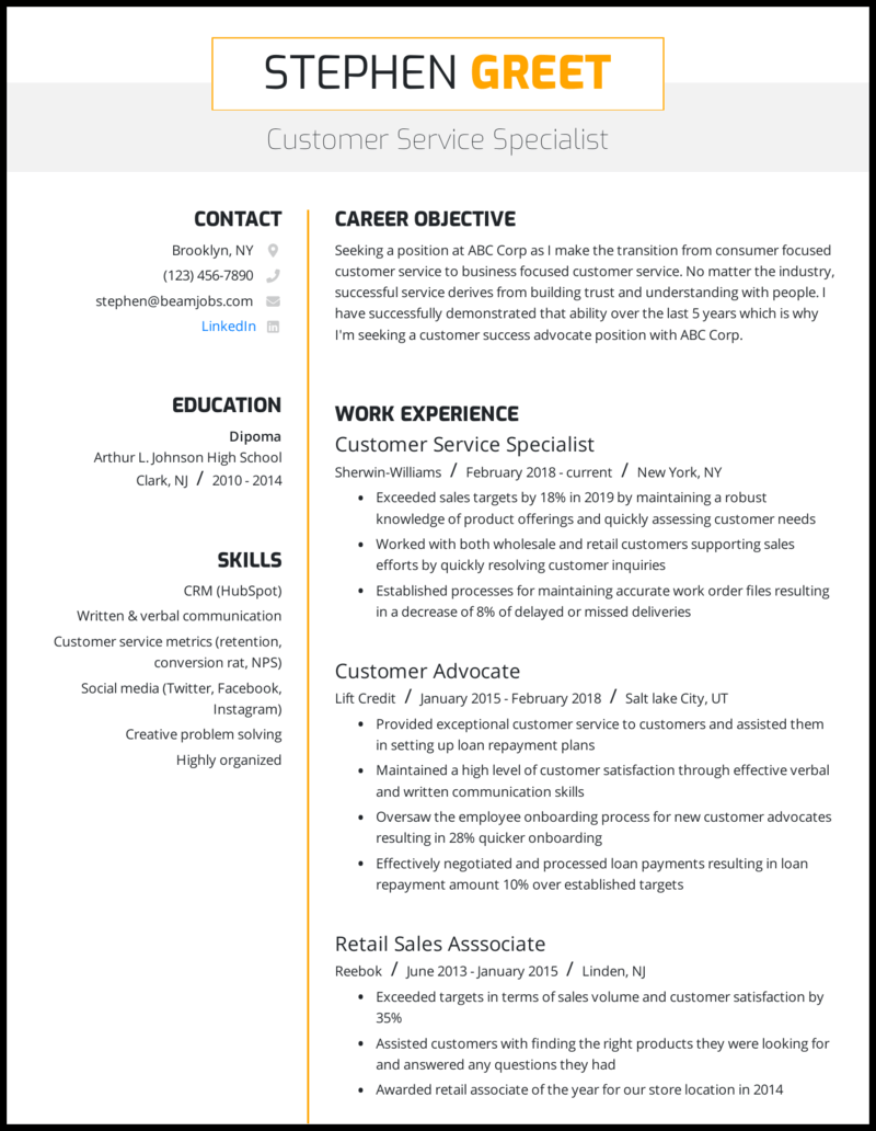 5 Customer Service Resume Examples For 21