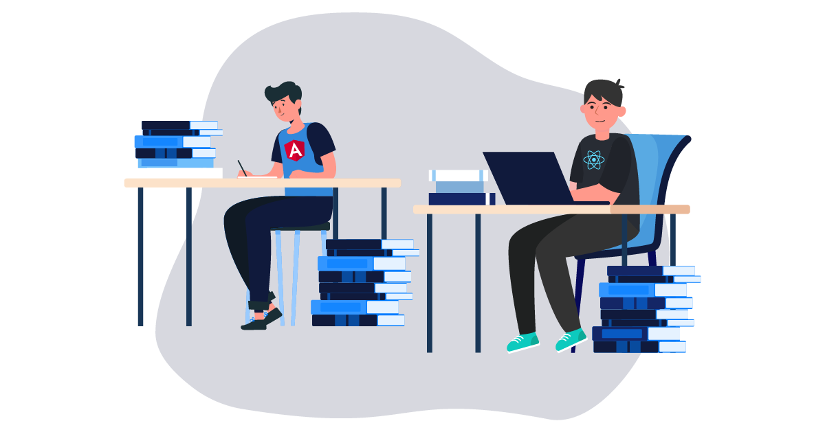 Illustration: Two students learning Angular and React