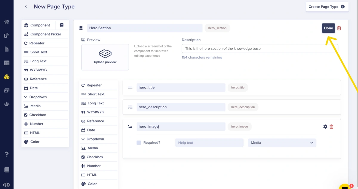 Select Done to finish Hero component configuratiion