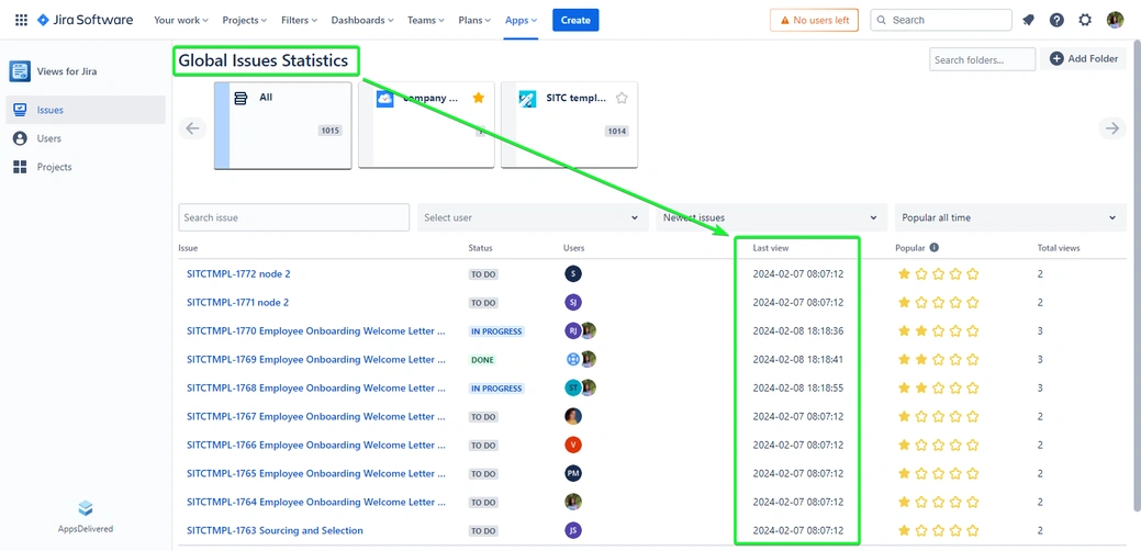 The same Jira dashboard as the previous image, but with an arrow pointing to the "Newest issues" sorting option.