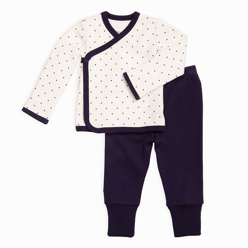 side snap kimono wrap top and convertible fold over footie pant outfit for baby from Primary