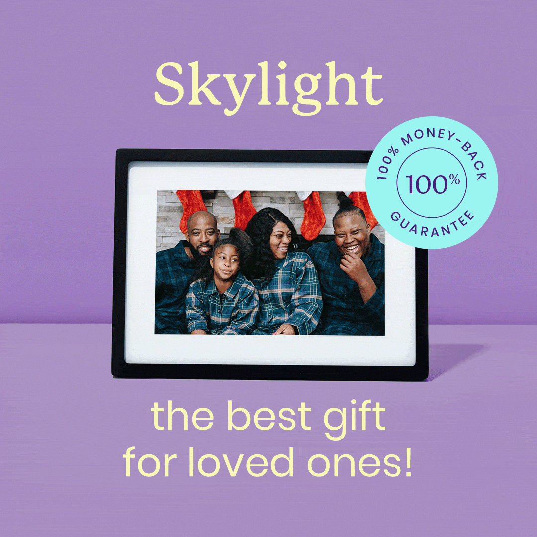 Image of Skylight Frame with the title "the best gift for loved ones" and a 100% money-back guarantee sticker