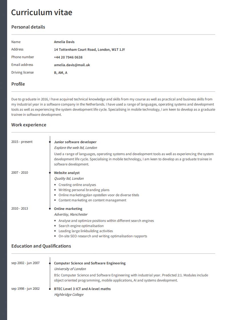 sample resume uk