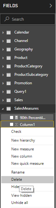 SalesMeasures table is in the "S" section of the fields list