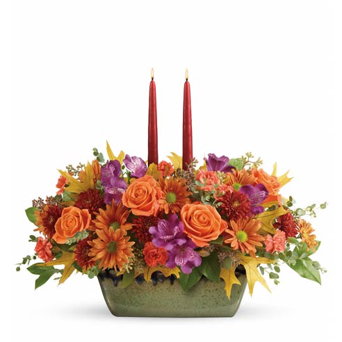 Orange roses centerpiece best selling Thanksgiving flowers