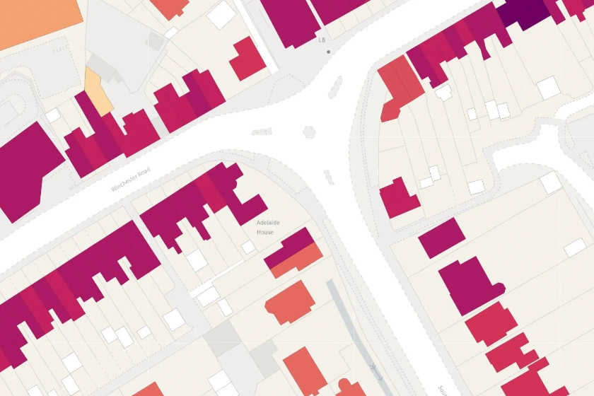 Building age layer shown on a base map