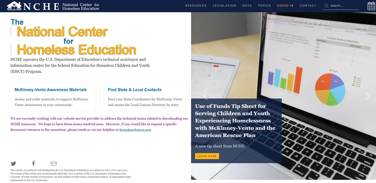 National Center for Homeless Education Website Home Page Thumbnail