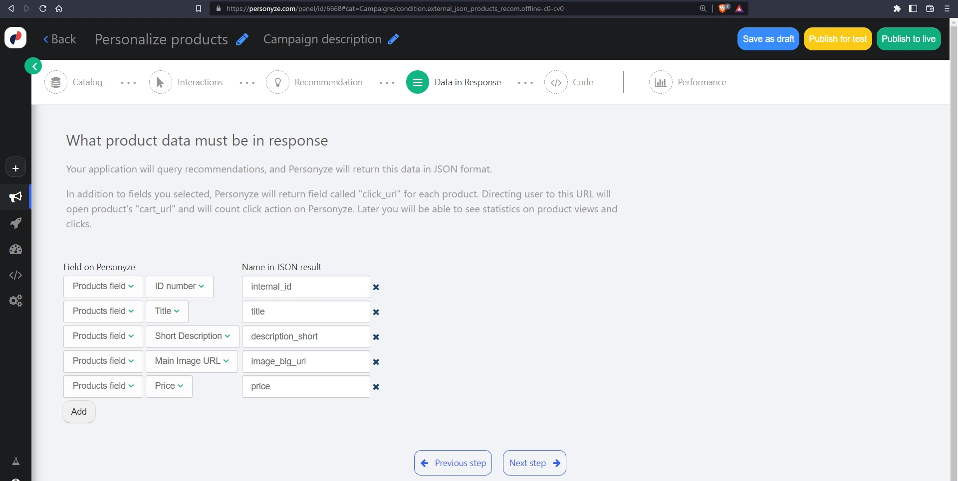 Select the JSON data to include in the response