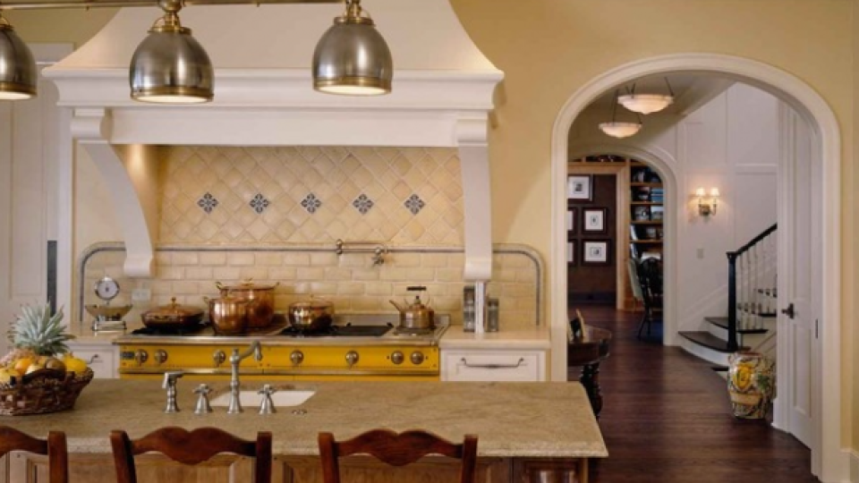 Kitchen in white and yellow colors