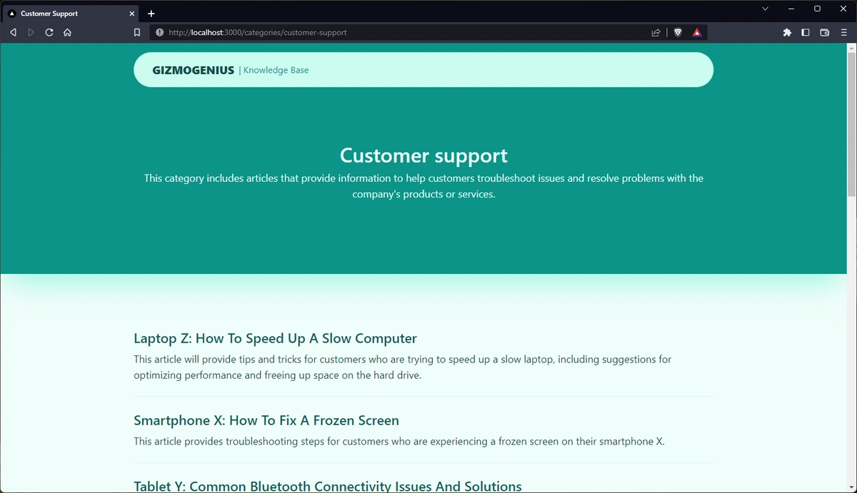 Customer support category page