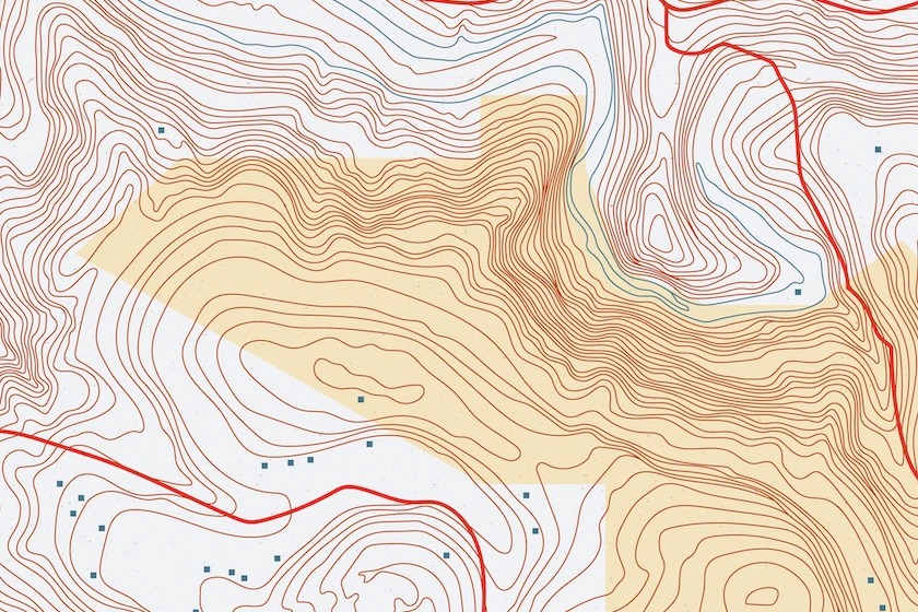 Contour map showing a rural area in Scotland