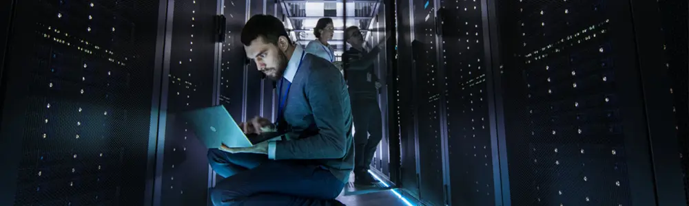 person in a server room