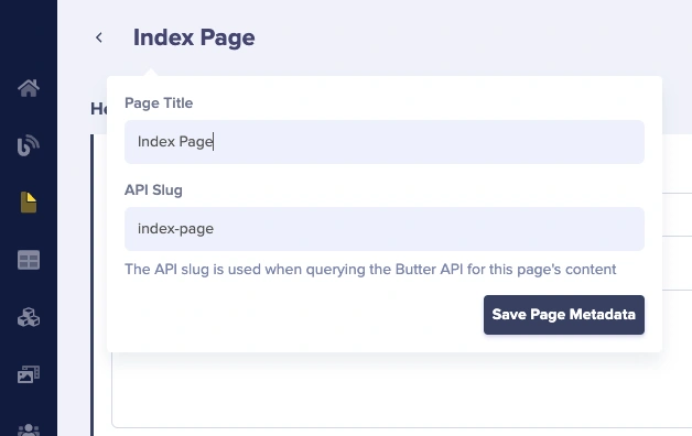Name landing page "Index Page" and save metadata