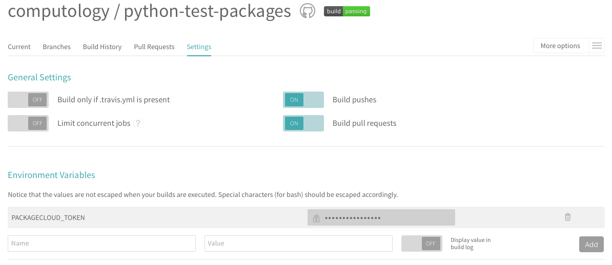 add packagecloud token environment variable