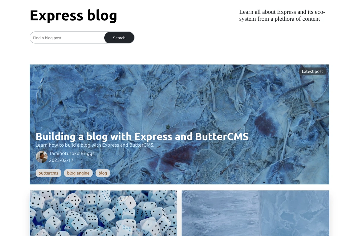 Rendered Express blog homepage.