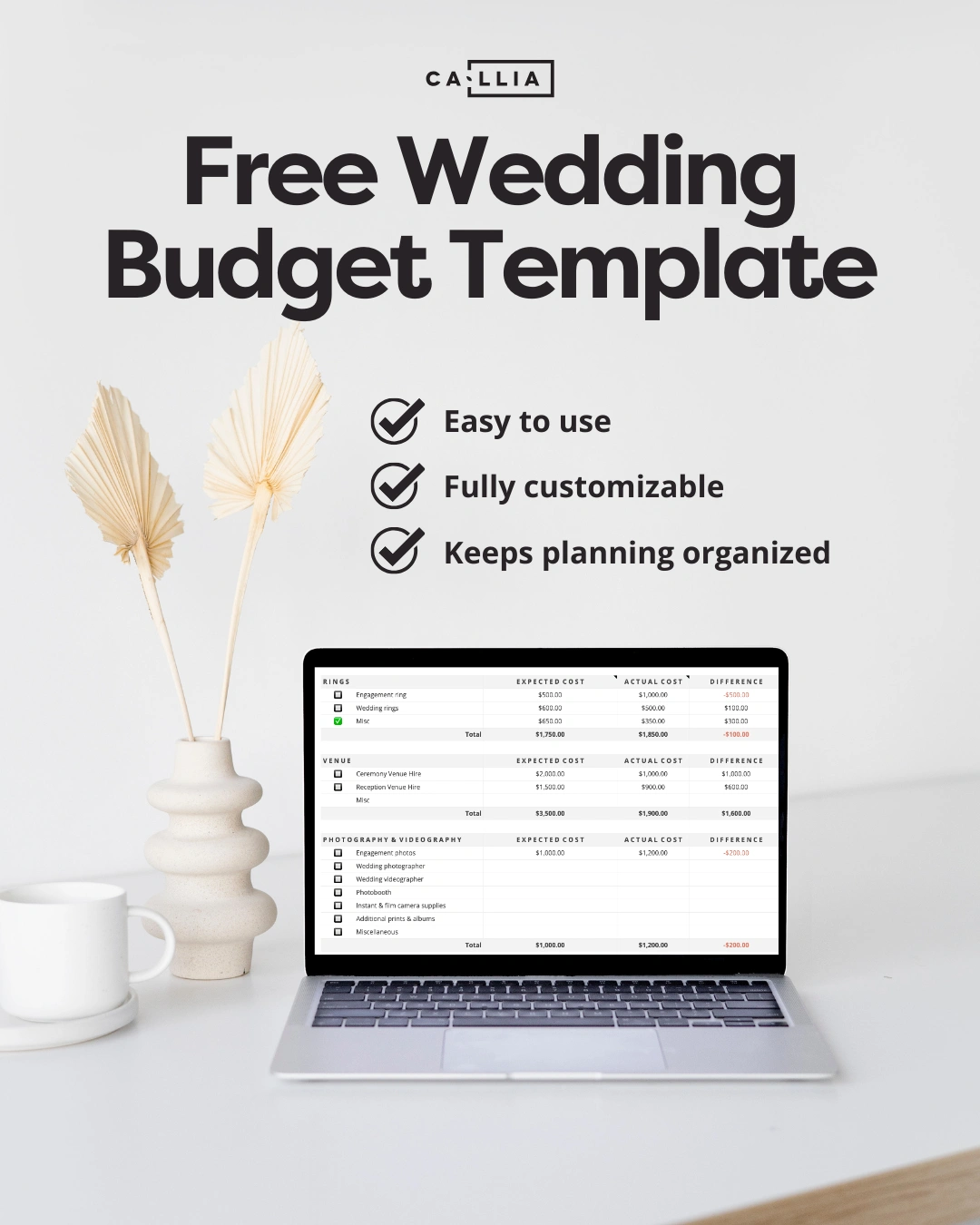 A laptop with a wedding budget template open for effective planning.