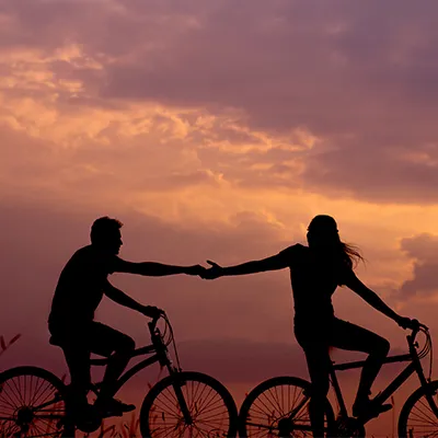 Couple biking.