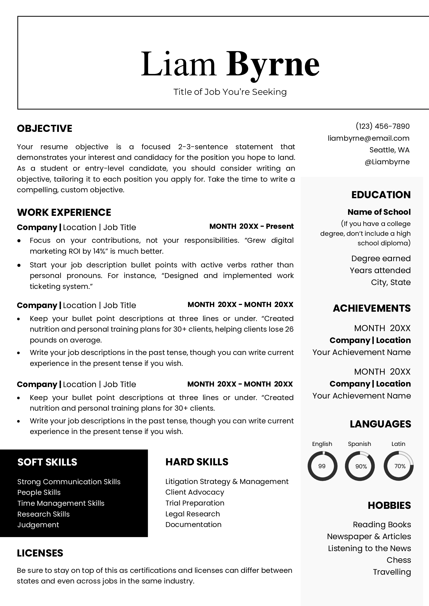 Word resume template for lawyer