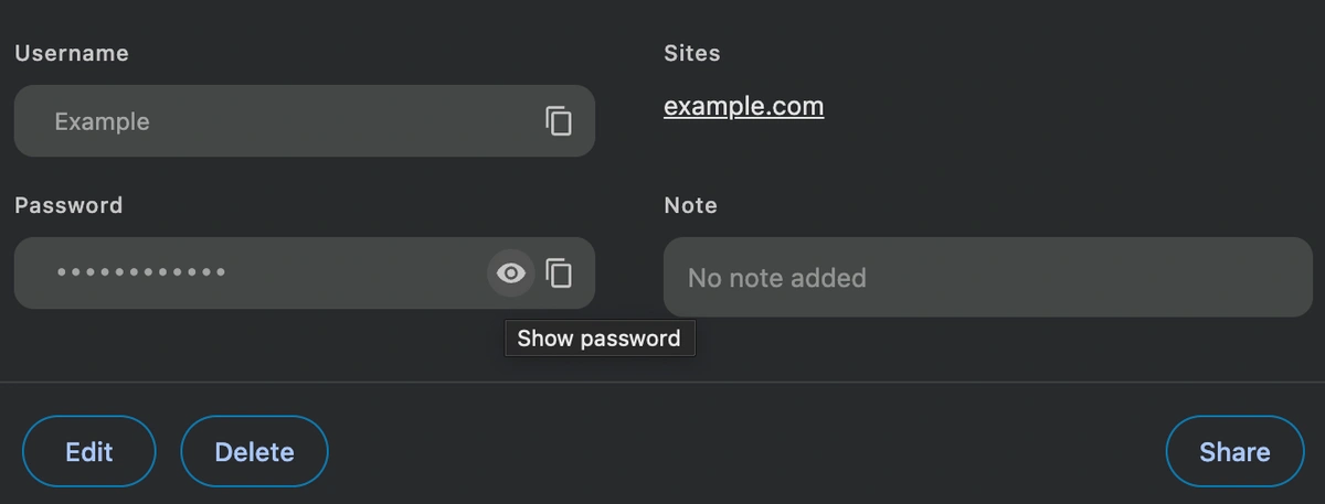 Chrome password manager interface