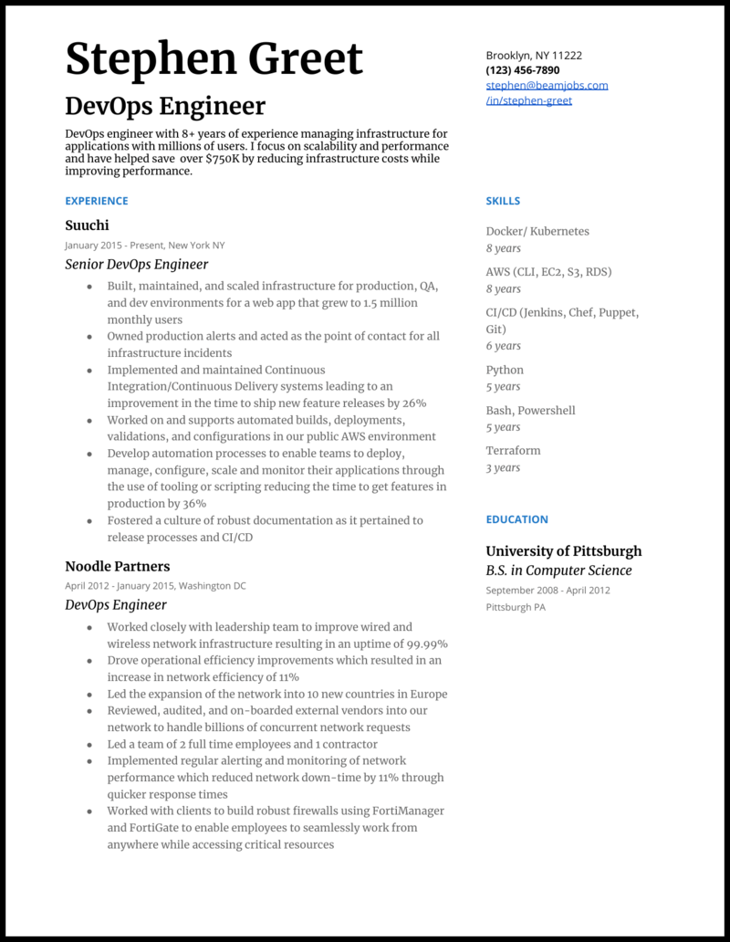 5 Devops Resume Samples For 2020