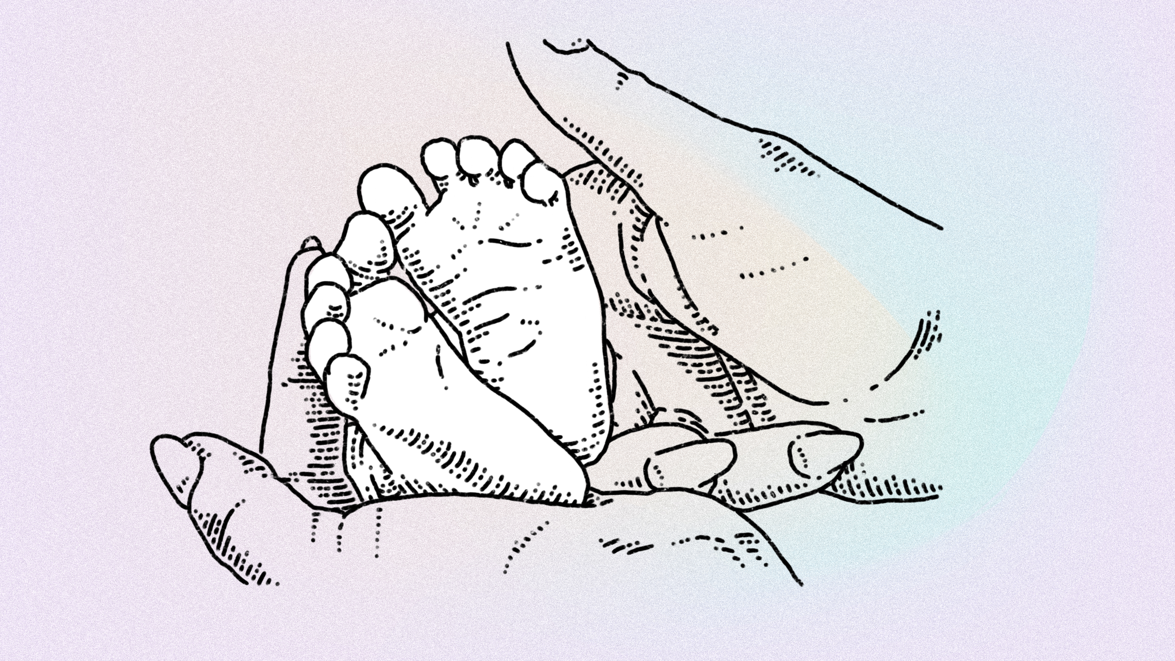 Illustration of baby feet and hands