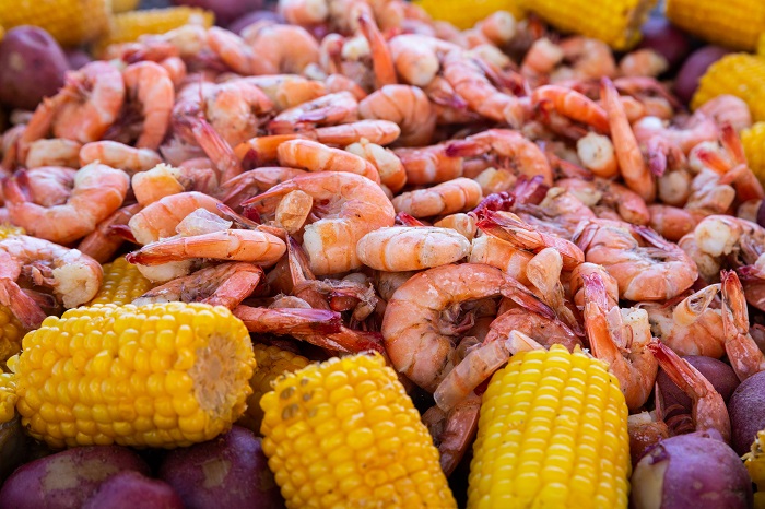 Colorful shrimp and cob corn at the Annual National Shrimp Festival