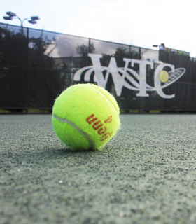 Tennis ball on the ground at the Westgate Tennis Center in Alabama