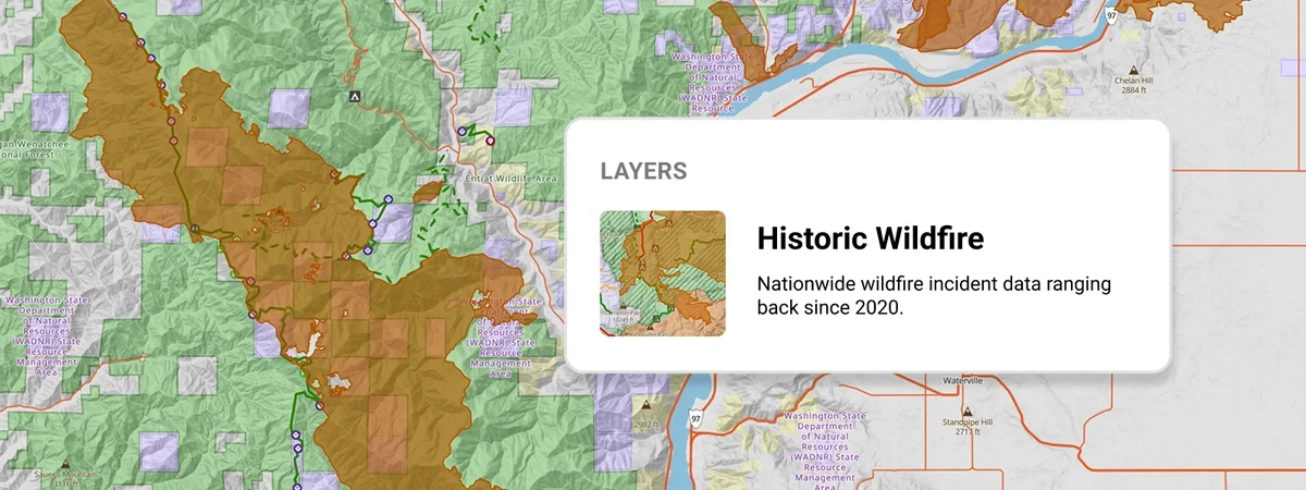 Historic Wildfires map layer in Trails Offroad