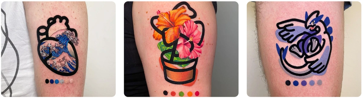 three tattoo examples by tattoo artist mambo tattooer