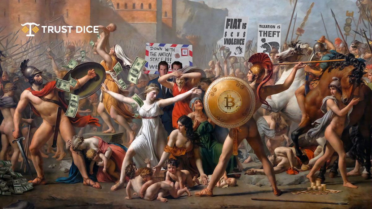 Arte digital Fiat vs Bitcoin por TrustDice
