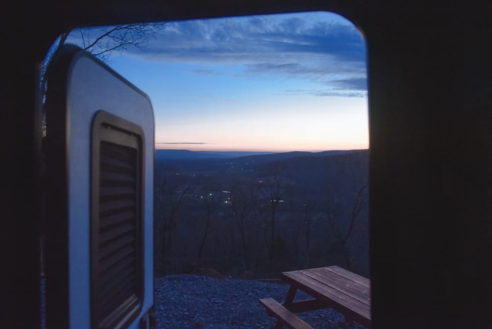 watching sunset in tennessee mountains in rv