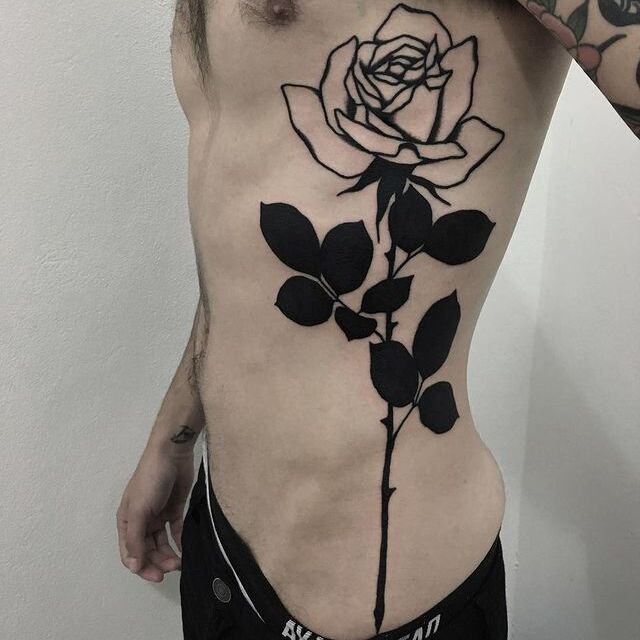 blackwork black rose tattoo 