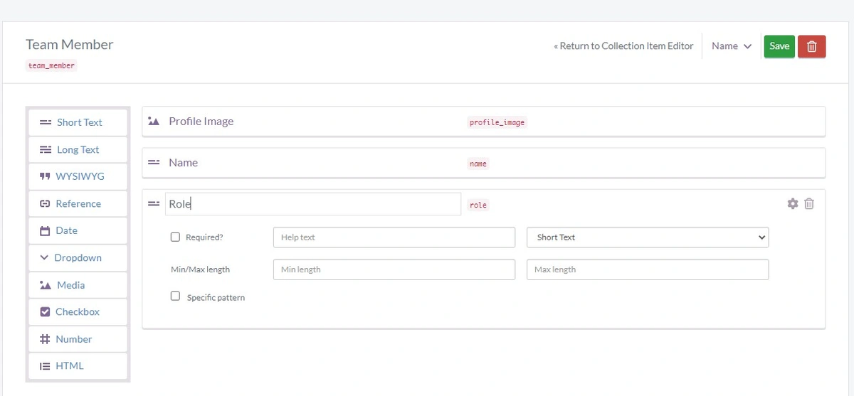 Teams collection schema