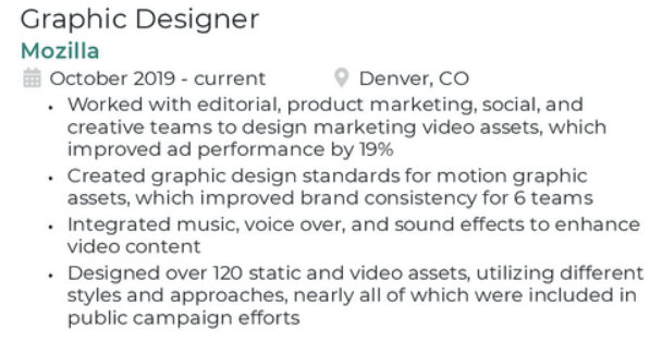 List of work experience bullet points for a graphic designer resume 