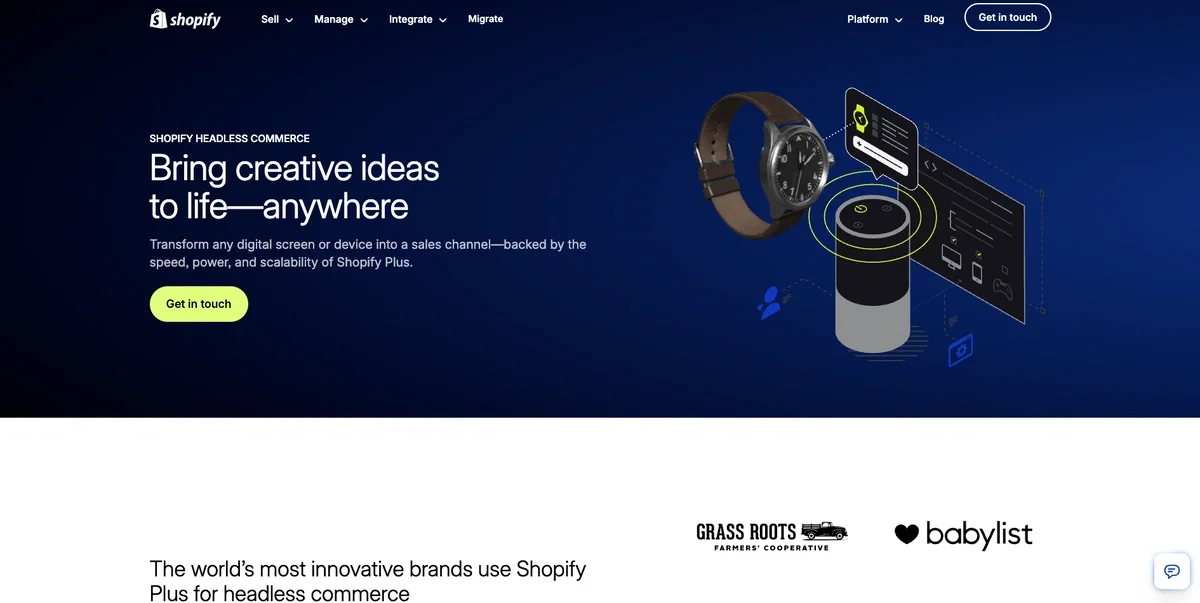 Shopify headless commerce homepage
