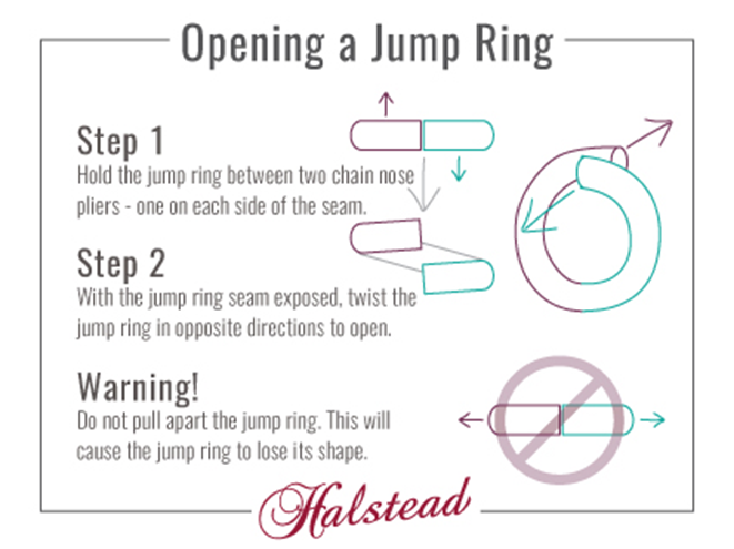 infographic of how to open a jump ring for jewelry making