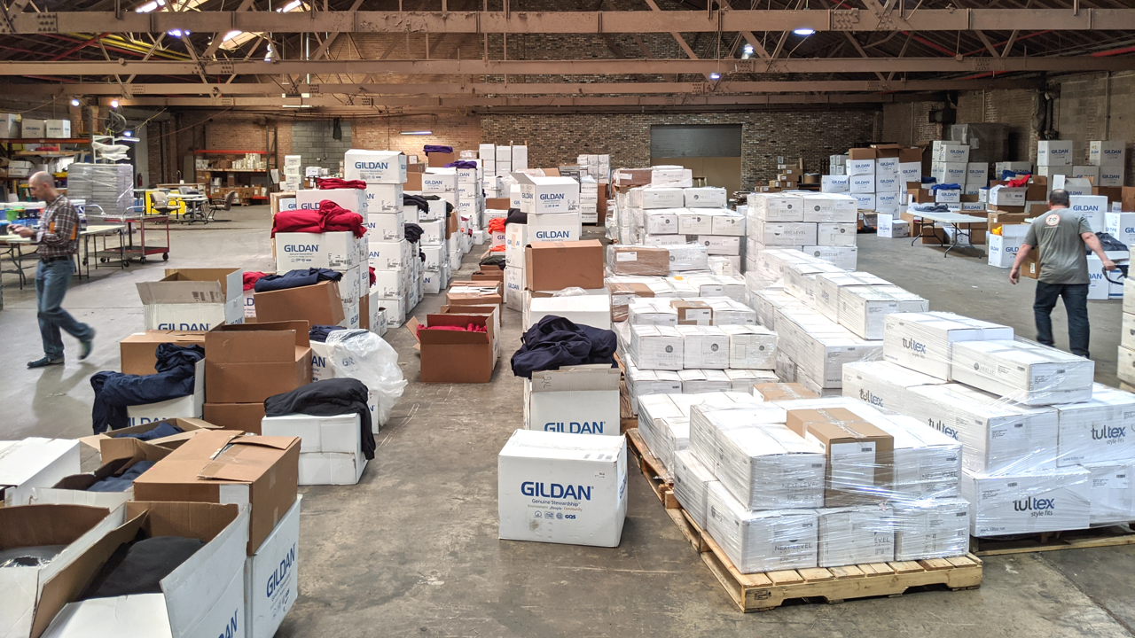 Thousands of t-shirts waiting to be screen printed.