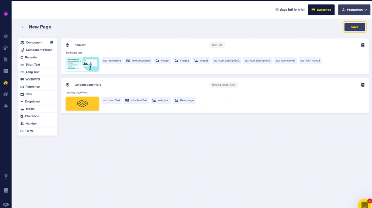 Created components added to schema